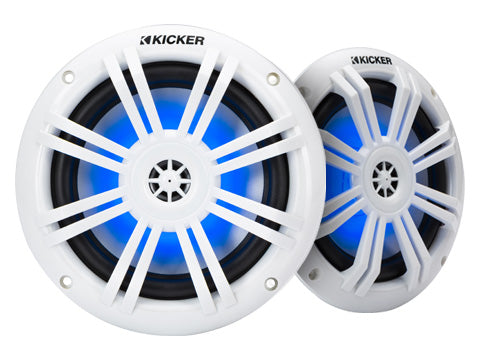 Kicker 49KM604WL 6.5inch Marine Coaxial with 1/2inch Tweeters, w/ Blue LED  White 4Ω