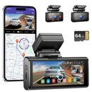 AZDOME M580 Pro 5K 3 Channel Dash Cam, Built-in WiFi GPS, 64GB Card Included, 4'' Touch Screen, WDR, IR Night Vision, Parking Mode