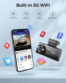 AZDOME M580 Pro 5K 3 Channel Dash Cam, Built-in WiFi GPS, 64GB Card Included, 4'' Touch Screen, WDR, IR Night Vision, Parking Mode