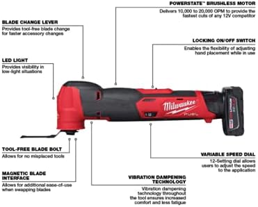 Milwaukee 2526-21XC Tool M12 FUEL 12V Lithium-Ion Cordless Oscillating Multi-Tool Kit with 4.0 Ah Battery and Charger