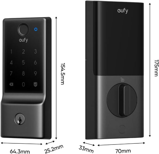 eufy T85F0J11-5 Security E31 Fingerprint Keyless Entry Wi-Fi Bluetooth Smart Lock with Keypad & Key - Black