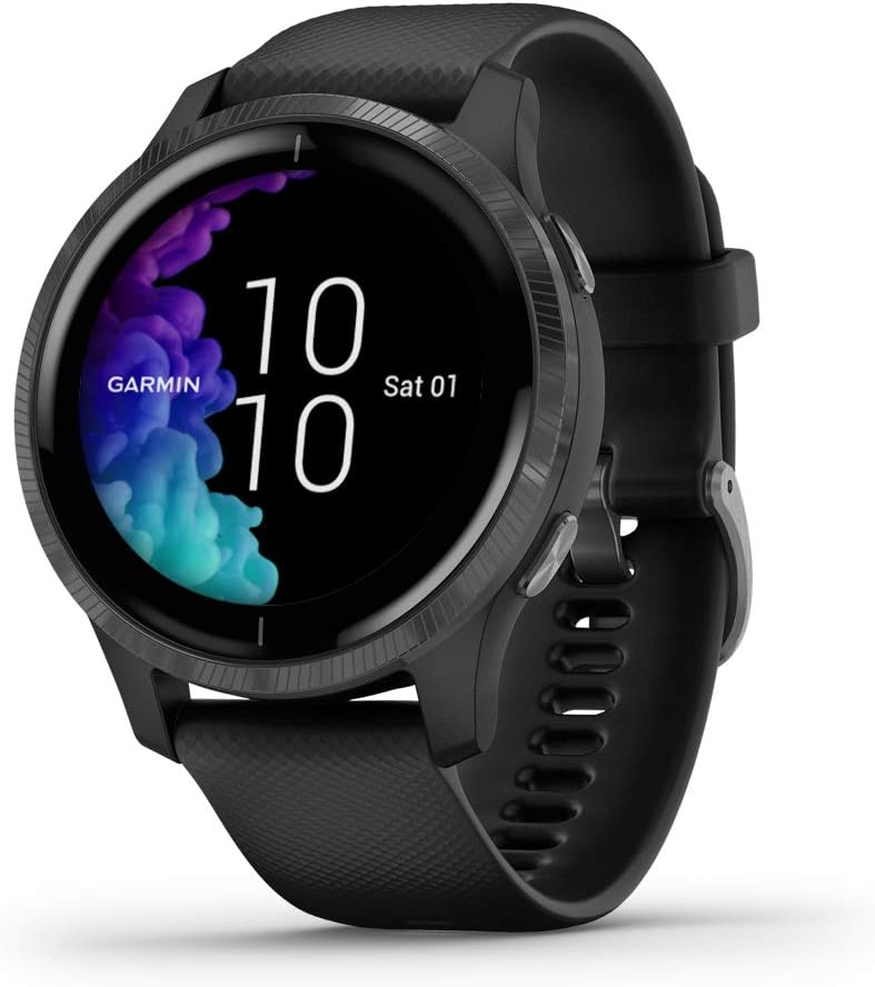 Garmin 010-02173-11 Venu, montre connectée GPS avec écran tactile lumineux, fonctions musicales, surveillance de l'énergie corporelle, entraînements animés, capteur d'oxymètre de pouls et plus encore, Amoled 