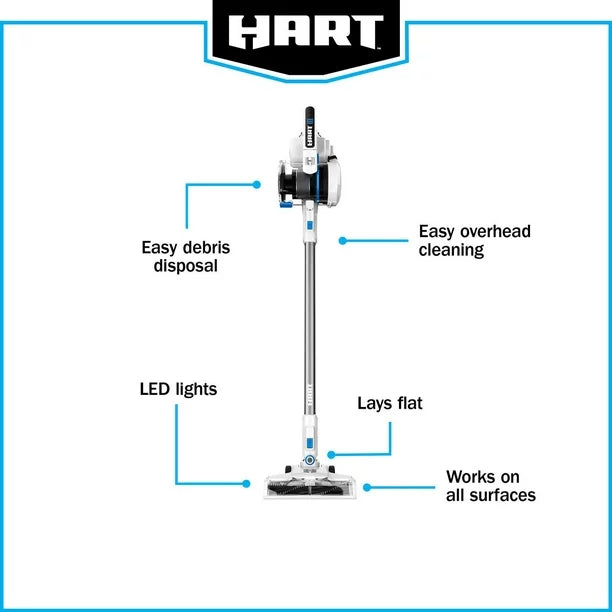 HART 20-Volt Cordless Stick Vacuum Kit, Over 40 minutes of runtime