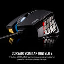 Corsair SCIMITAR RGB ELITE, MOBA/MMO Gaming Mouse, Backlit RGB LED, 18000 DPI, Optical, Black, 1 Pack