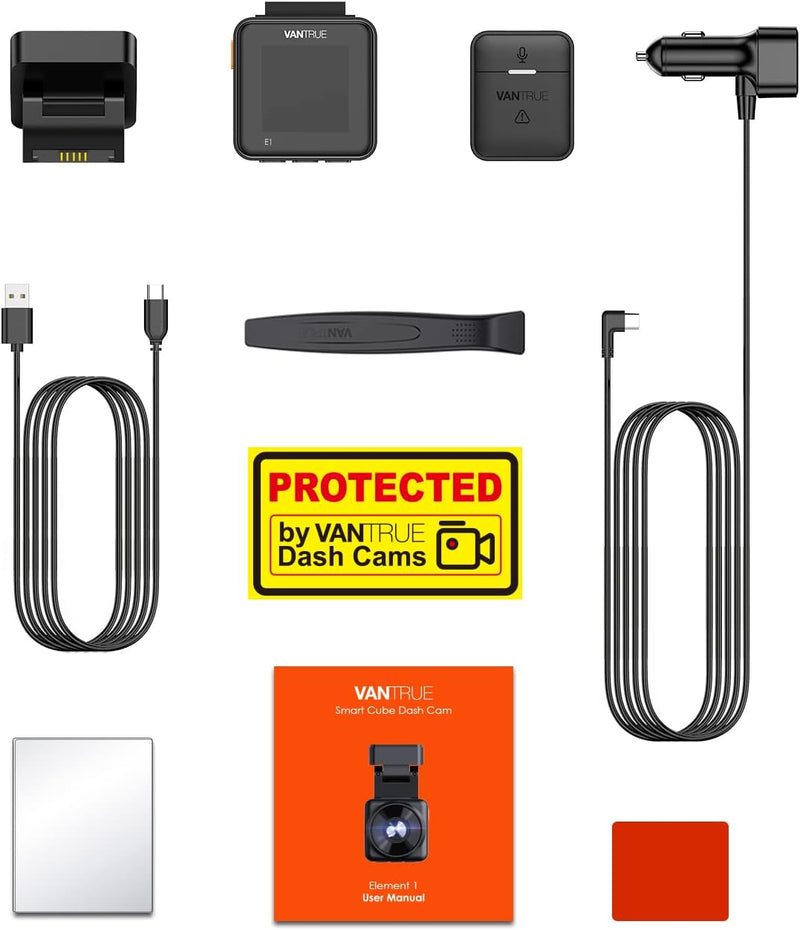 Vantrue Element 1 - 2.7 K HDR Single Channel Mini WiFi Front Dash Camera