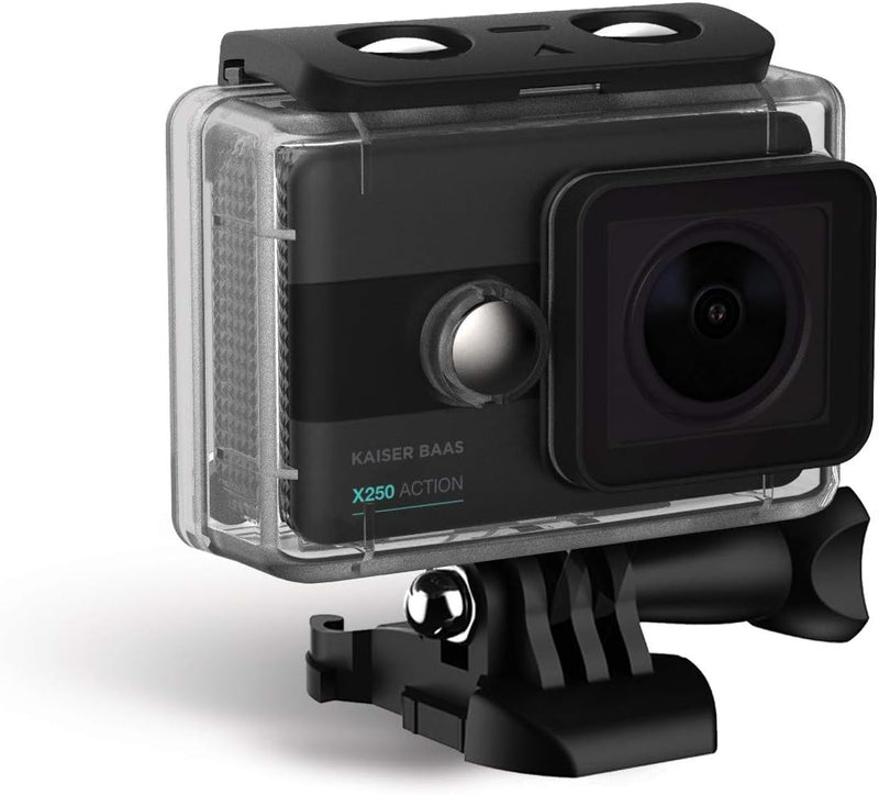 Kaiser Baas X250 Action Camera - Real 1080p/60fps, 4K upscaled, 5 MP, F2.8 6G Lens, 150° FOV, Includes Mount Accessories & Underwater Case