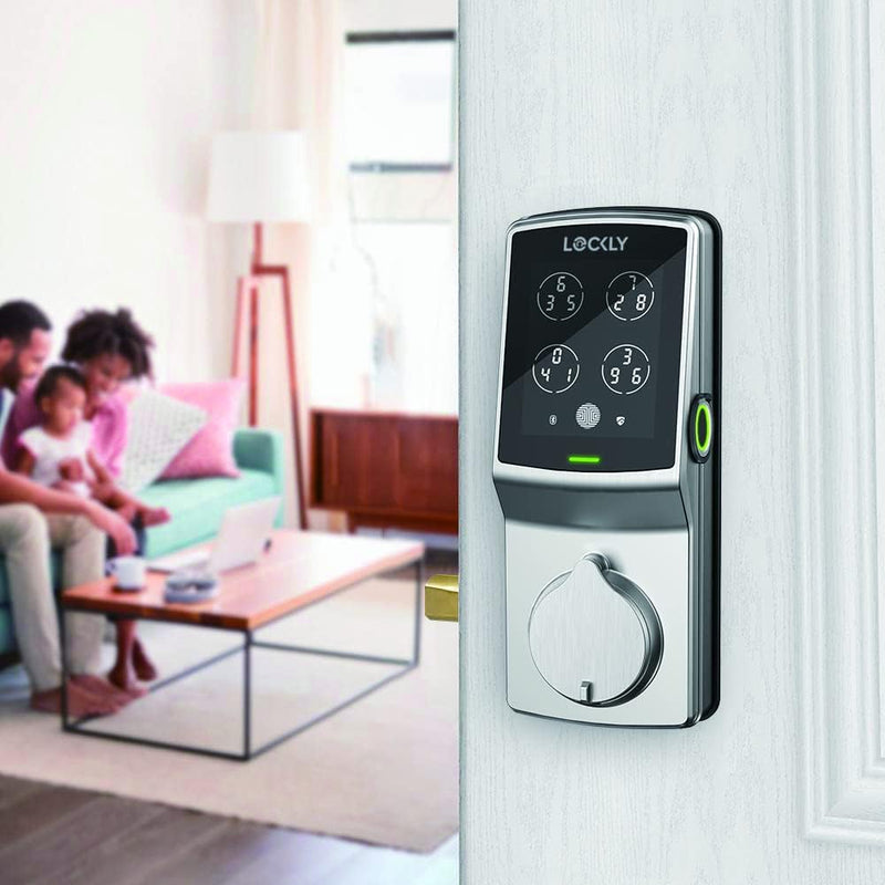 LOCKLY PGD728FSN Secure Plus Deadbolt - Bluetooth Smart Lock, Fingerprint Door Lock with Patented Keypad, App Control, Satin Nickel