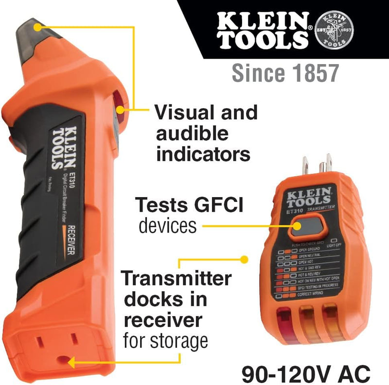 Klein Tools ET310 Circuit Breaker Finder with GFCI Tester – Digital Tracer Kit