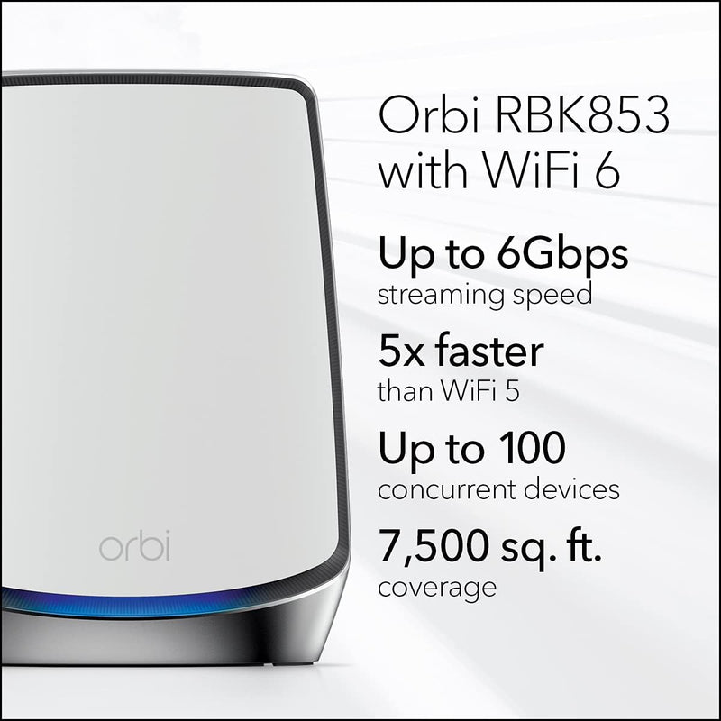 NETGEAR Orbi Tri-Band AX6000 Whole Home Mesh Wi-Fi 6 System (RBK853-100CNS) - 3 Pack