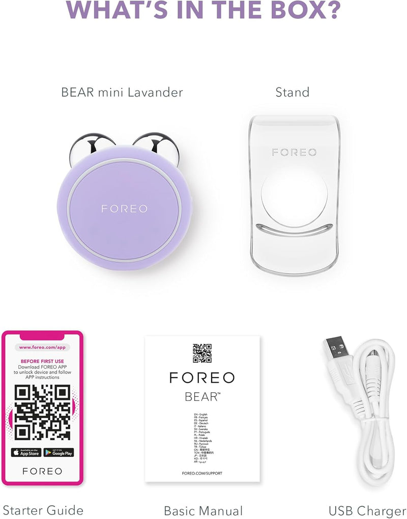 FOREO BEAR Mini Microcurrent Facial Device - Face Sculpting Tool - Instant Face Lift - Firm & Contour - Reduce Double Chin - Non-Invasive - Increases Absorption of Facial Skin Care Products (Lavender)