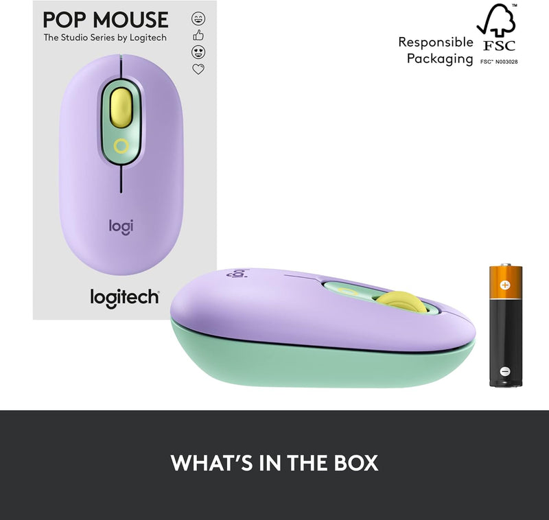 Logitech POP Mouse, Wireless Mouse with Customizable Emojis, SilentTouch Technology, Precision/Speed Scroll, Compact Design, Bluetooth, Multi-Device, OS Compatible - Daydream Mint