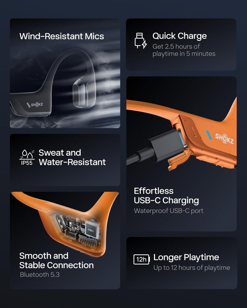 Shokz OpenRun Pro 2 Mini Bone Conduction Open-Ear Bluetooth Headphones - Orange