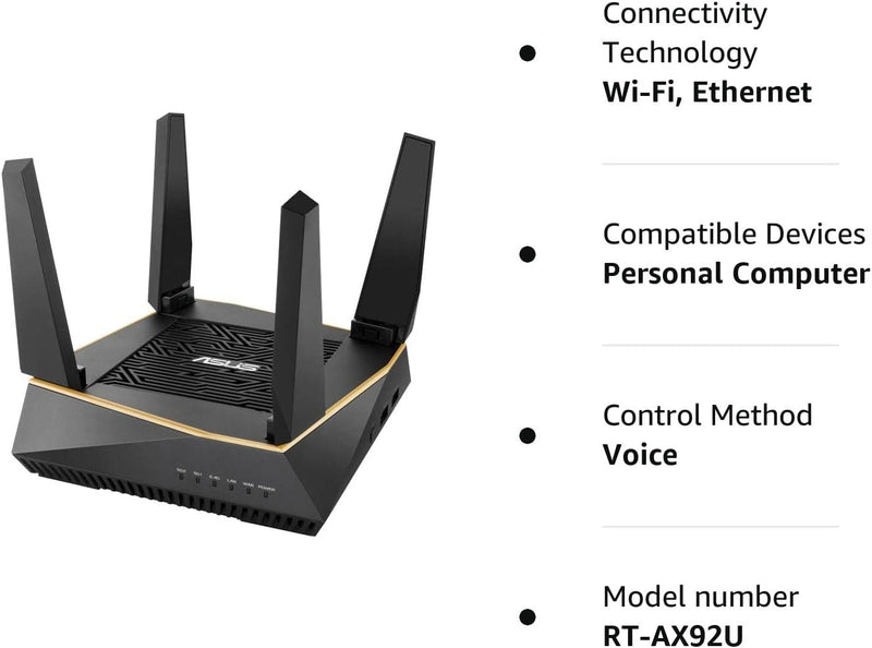 Asus RT-AX92U - OPEN BOX AX6100 Tri-Band Wi-Fi 6 Mesh Router with 802.11Ax, Lifetime Aiprotection Security by Trend Micro, Aimesh Compatible, Adaptive Qos & Parental Control