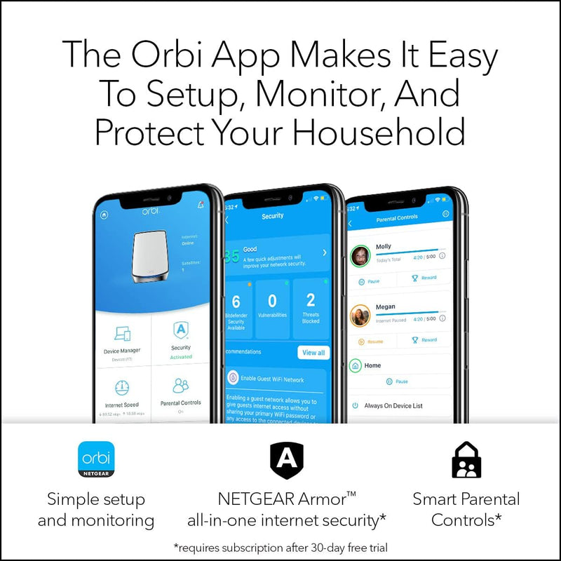 NETGEAR Orbi Tri-Band AX6000 Whole Home Mesh Wi-Fi 6 System (RBK853-100CNS) - 3 Pack