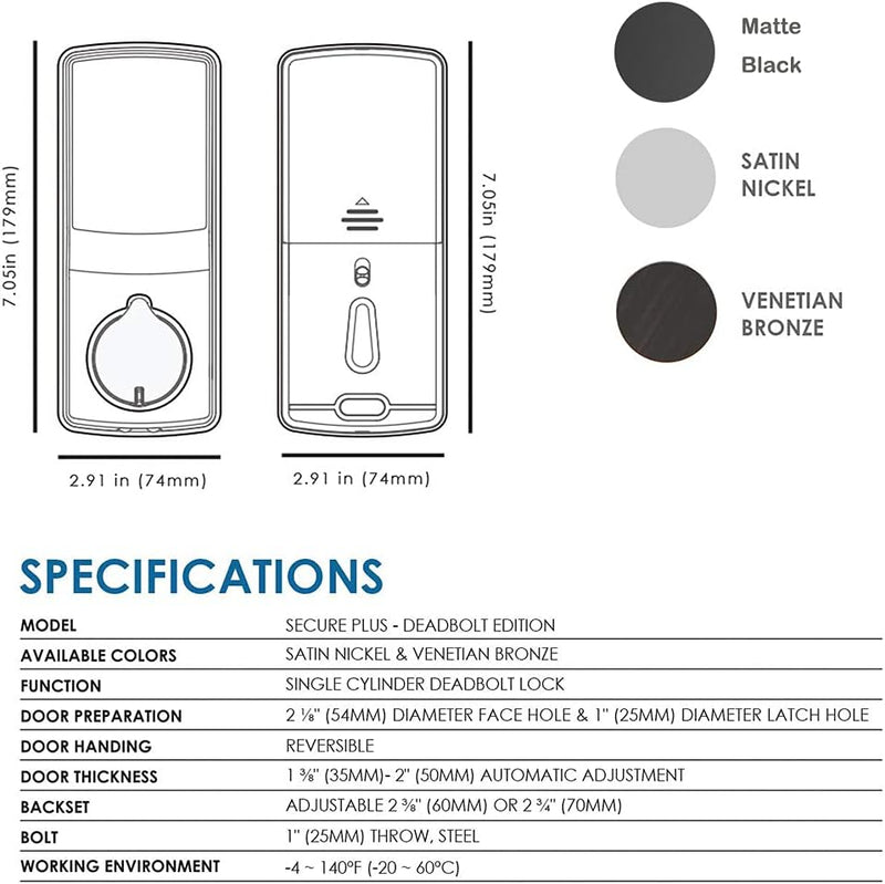 LOCKLY PGD728FSN Secure Plus Deadbolt - Bluetooth Smart Lock, Fingerprint Door Lock with Patented Keypad, App Control, Satin Nickel