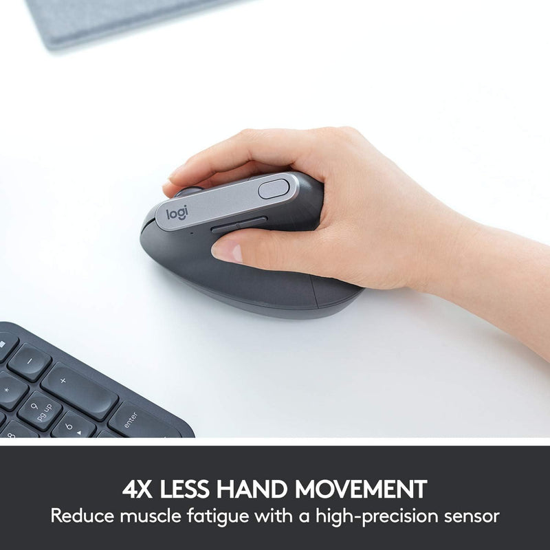 Logitech MX Vertical Wireless Mouse – Advanced Ergonomic Design Reduces Muscle Strain, Control and Move Content Between 3 Windows and Apple Computers (Bluetooth or USB), Rechargeable, Graphite - OPEN BOX