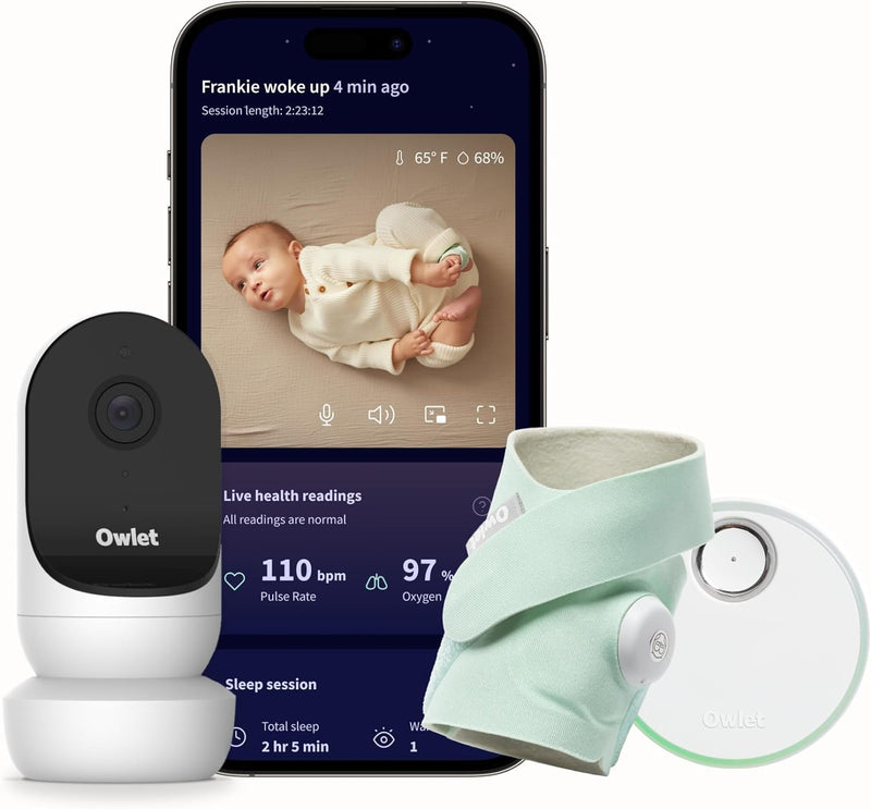 Owlet Dream Duo 2 Smart Baby Monitor - 1080p HD Video Baby Monitor with Dream Sock - Baby Foot Monitor and Sensor Tracks Heartbeat and Oxygen Levels in Infants and Newborns