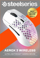 SteelSeries Aerox 3 2022 Edition 18000 DPI Bluetooth Optical Gaming Mouse - Snow