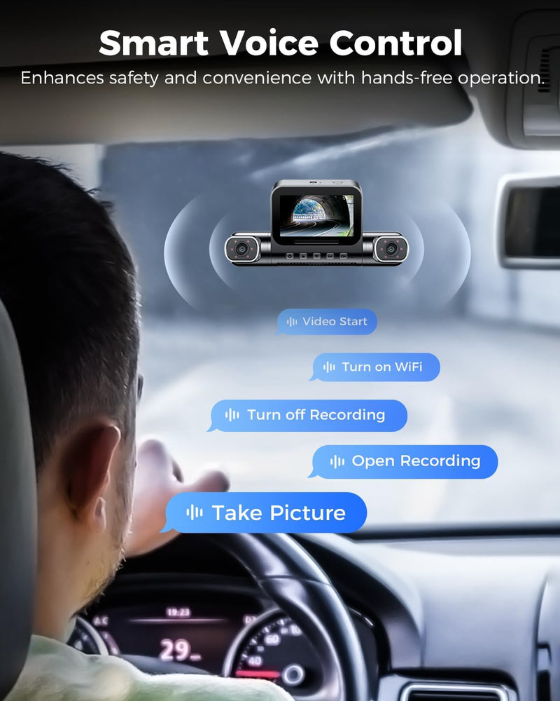 AZDOME M660 360° 4 Channel Dash Cam, Built-in 128GB eMMC, 2K+1080P*3 Dashcam Front and Rear Inside Left Right, Voice Control, 5G WiFi Dash Camera for Cars with 4 Adjustable Lenses, IR Night Vision