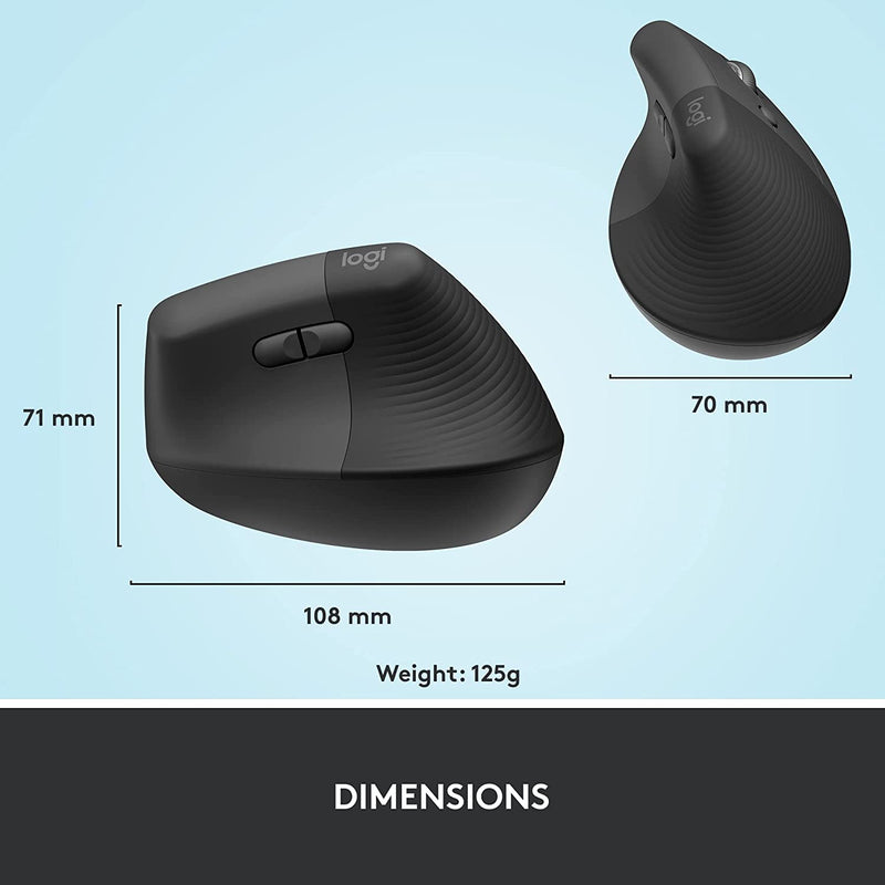 Logitech Lift Vertical Ergonomic 4000 DPI Wireless Mouse - Graphite