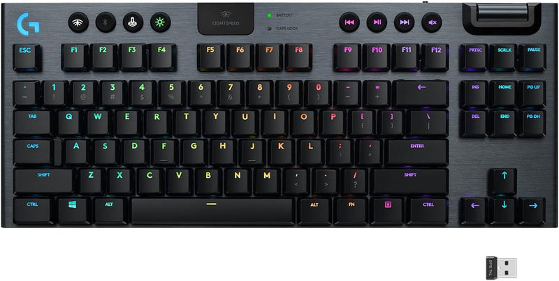 Clavier de jeu mécanique tactile rétroéclairé sans fil Logitech G915 TKL LIGHTSPEED - Carbone