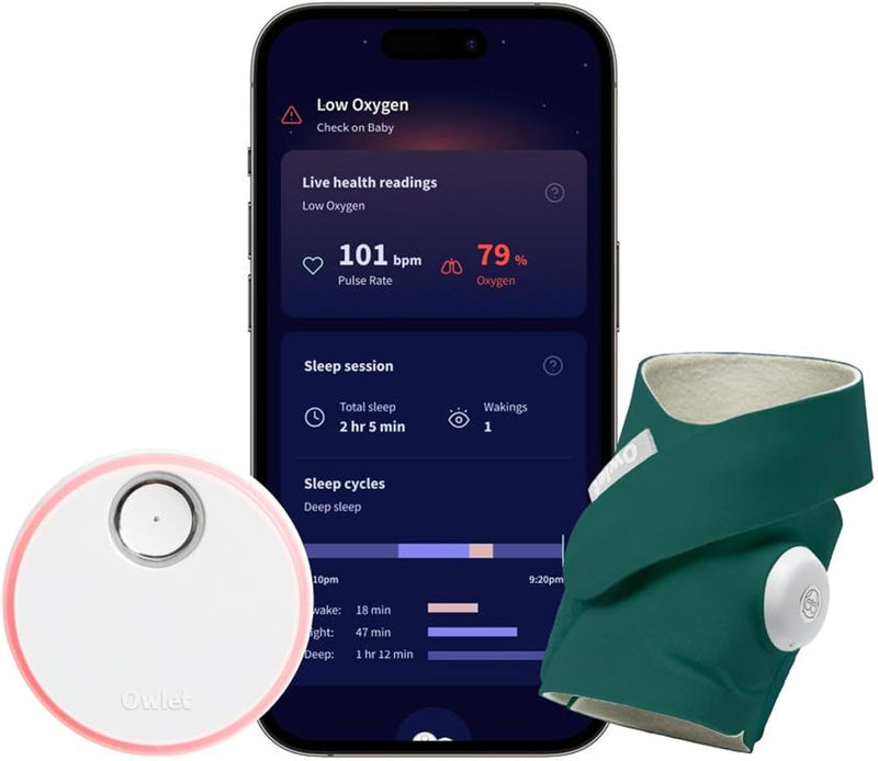 Owlet Dream Sock - Smart Baby Monitor View Heart Rate and Average Oxygen O2 as Sleep Quality Indicators. Wakings, Movement, and Sleep State. Digital Sleep Coach and Sleep Assist Prompts, Green