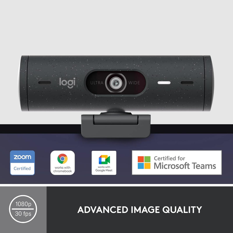 Logitech Brio 500 Full HD Webcam with Auto Light Correction,Show Mode, Dual Noise Reduction Mics, Webcam Privacy Cover, Works with Microsoft Teams, Google Meet, Zoom, USB-C Cable - Graphite