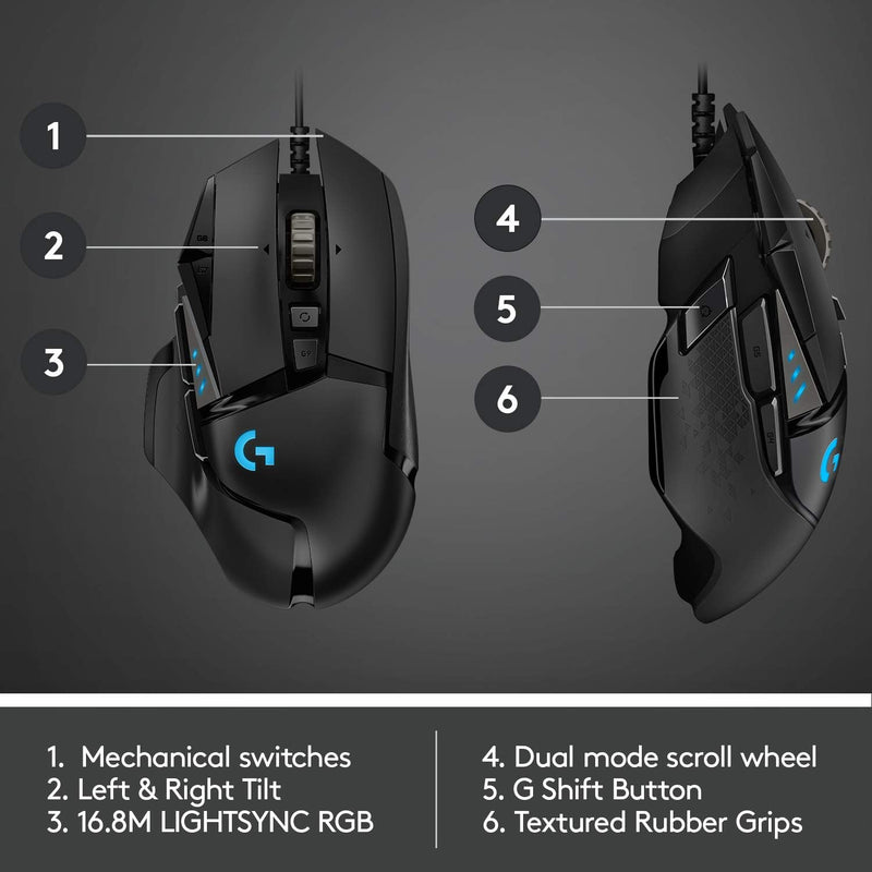 Logitech G502 HERO High Performance Wired Gaming Mouse, HERO 25K Sensor, 25,600 DPI, RGB, Adjustable Weights, 11 Programmable Buttons, On-Board Memory, PC / Mac, Black  OPEN BOX