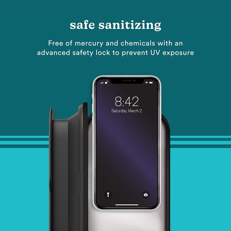 Homedics UV Clean Portable Sanitizer – Rechargeable UV Light Sanitizer and Sterilizer Box - Kills 99.9% of Airborne Contaminates, Fits Masks, Makeup Brushes, Glasses, Cell Phones, Keys, Black