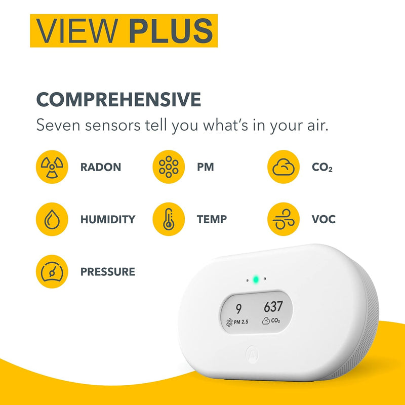 Airthings 2960 View Plus - Moniteur de radon et de qualité de l'air (PM, CO2, COV, humidité, température, pression) 