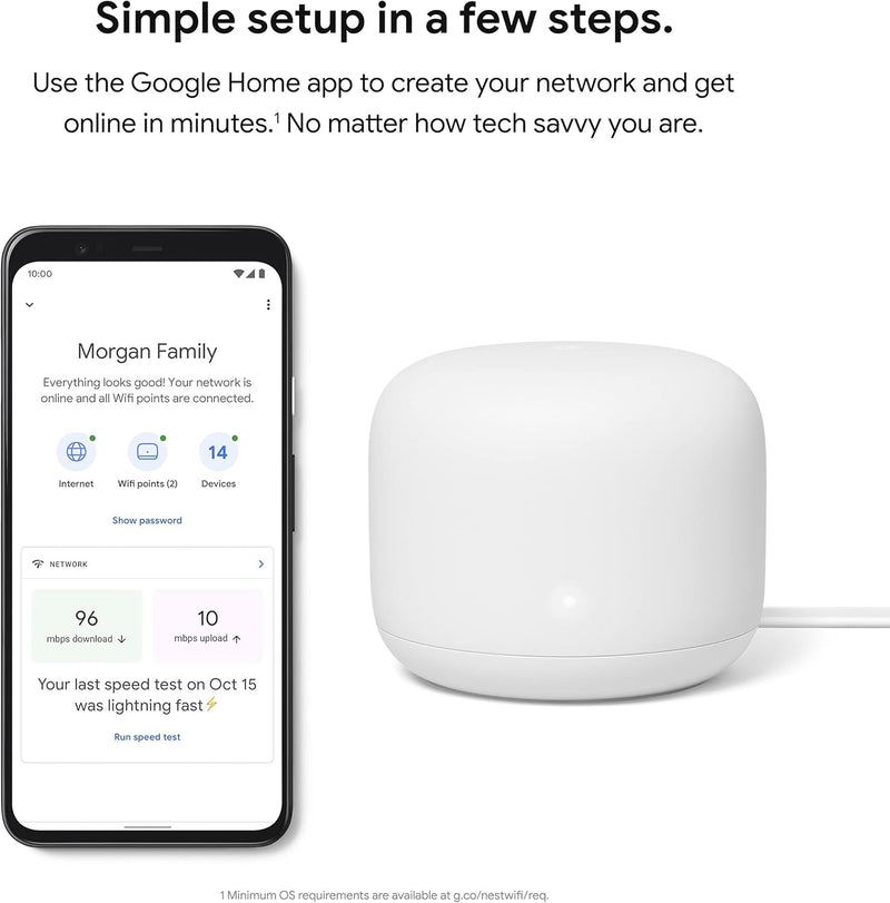 Google Nest Wifi AC2200 Mesh System Router and Add-On Points (two pack)