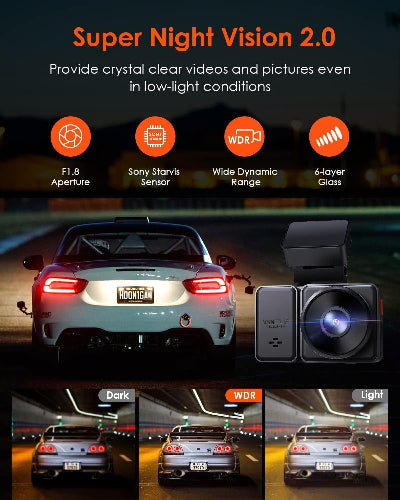 Vantrue Element 2 - 2.7K Dual Channel WiFi Front and Rear Dash Camera