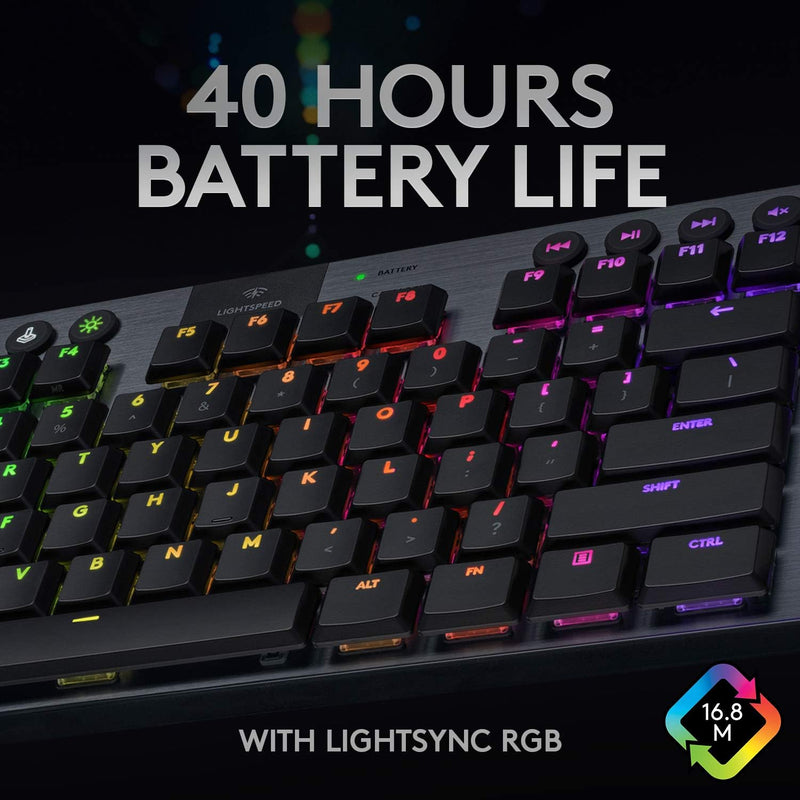 Clavier de jeu mécanique tactile rétroéclairé sans fil Logitech G915 TKL LIGHTSPEED - Carbone