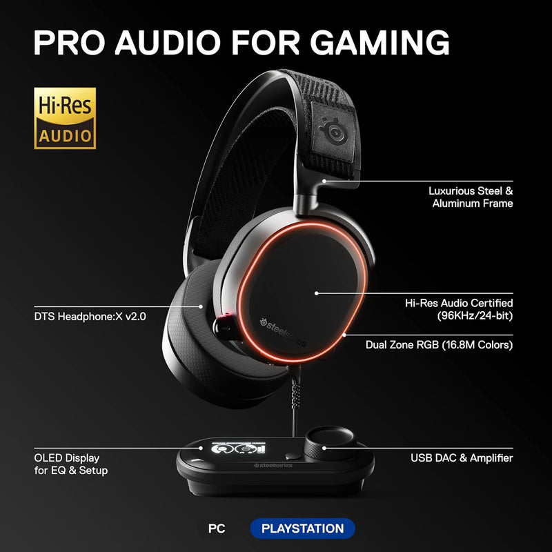 SteelSeries Arctis Pro + GameDAC Wired Gaming Headset - Certified Hi-Res Audio - Dedicated DAC and Amp - for PS5/PS4 and PC - Black    OPEN BOX