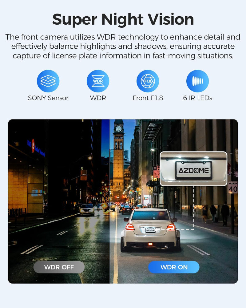 AZDOME M550 Pro 4K 3 Channel Dash Cam, Built-in WiFi GPS, 64GB Card Included, 3.19" IPS Screen, WDR, IR Night Vision, Parking Mode