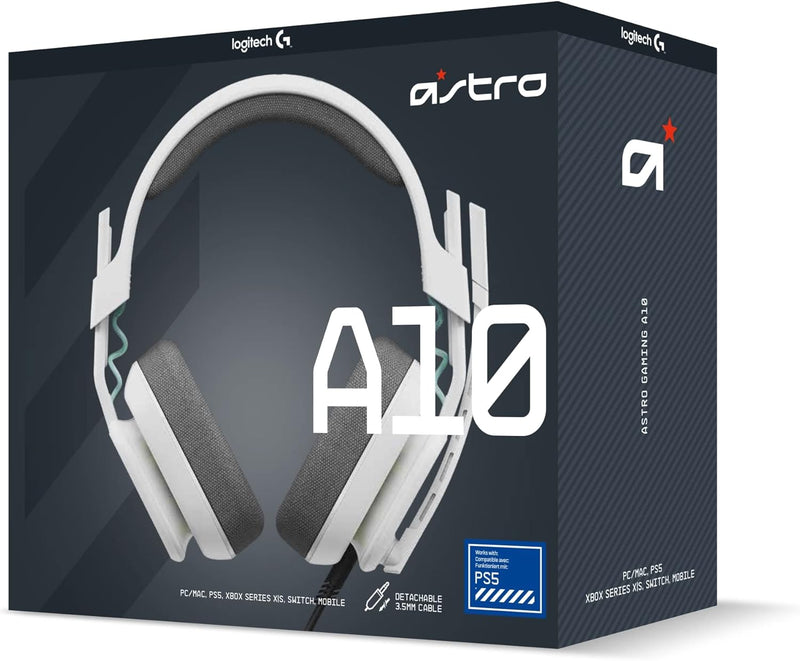 Casque de jeu filaire Astro A10 Gen 2 - Casque de jeu supra-auriculaire avec microphone rabattable pour couper le son, pilotes 32 mm, pour PlayStation 5, PlayStation 4, Nintendo Switch, PC, Mac - Blanc