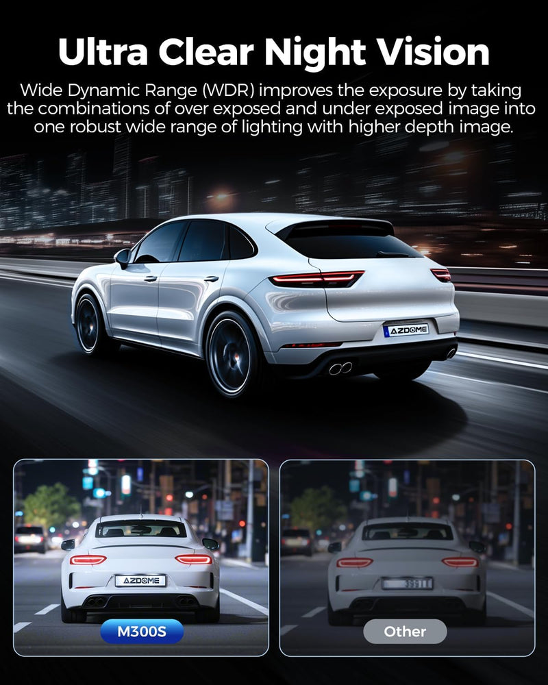 Azdome M300S 4K Dash Cam with WiFi, 170° Dash Cam Front and Rear, Night Vision, G-Sensor, 24H Parking Monitor