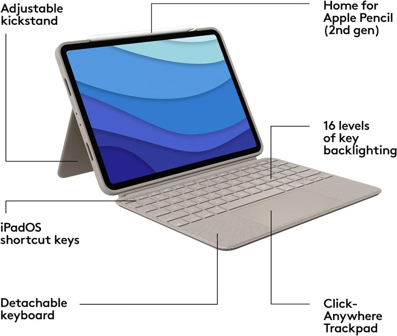 Logitech Combo Touch Keyboard Case with Trackpad for iPad Pro 11" (4th/3rd/2nd/1st Gen) - Sand- En