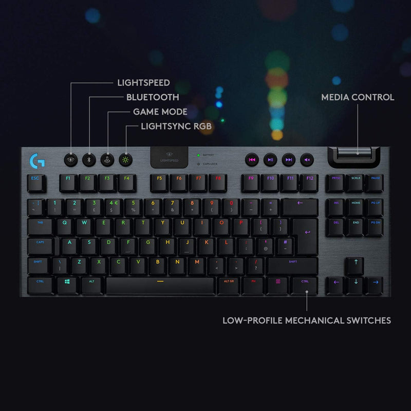 Clavier de jeu mécanique tactile rétroéclairé sans fil Logitech G915 TKL LIGHTSPEED - Carbone