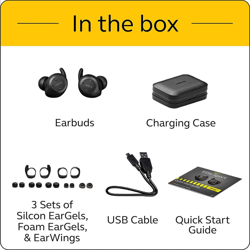 Jabra Elite Sport Earbuds – Waterproof Fitness & Running Earbuds, True Wireless Bluetooth Earbuds with Superior Sound, and Charging Case