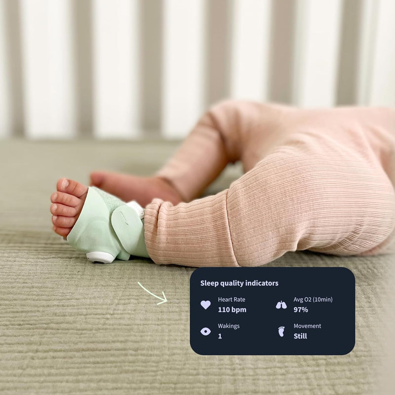 Owlet Dream Sock - Mint - Smart Baby Monitor View Heart Rate and Average Oxygen O2 as Sleep Quality Indicators. Wakings, Movement, and Sleep State. Digital Sleep Coach and Sleep Assist Prompts