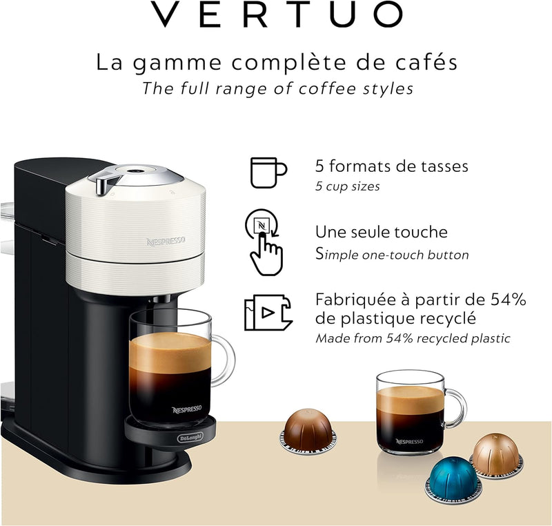 Nespresso Vertuo Next Coffee and Espresso Machine by De'Longhi, White