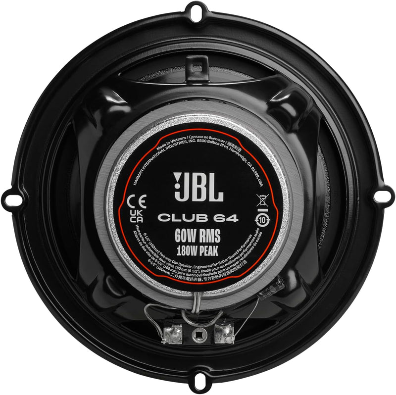 JBL Club 64FSL 6½″ Shallow-Mount 2‑Way Coaxial Car Speakers – 55 W RMS / 165 W Peak – Pair