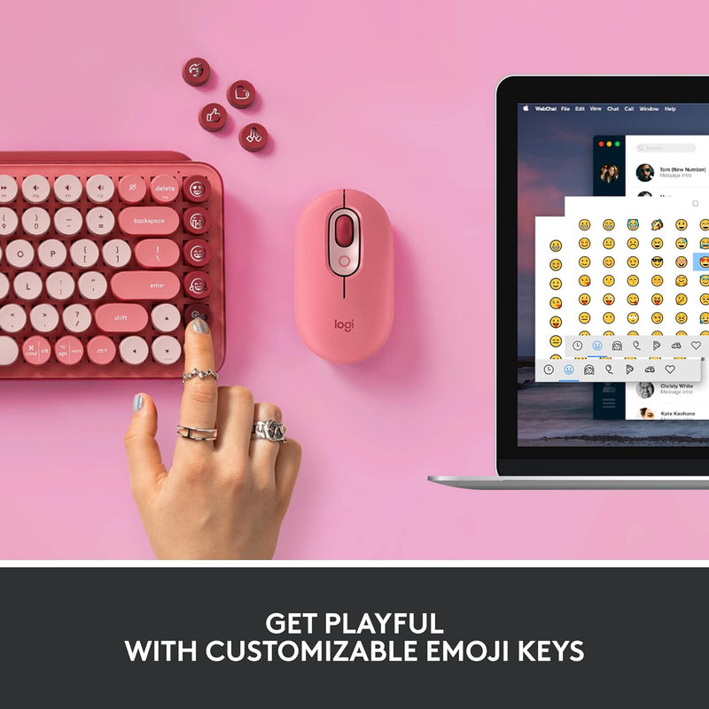 Logitech POP Keys Mechanical Wireless Keyboard with Customizable Emoji Keys, Durable Compact Design, Bluetooth or USB Connectivity, Multi-Device, OS Compatible - Heartbreaker Rose - OPEN BOX