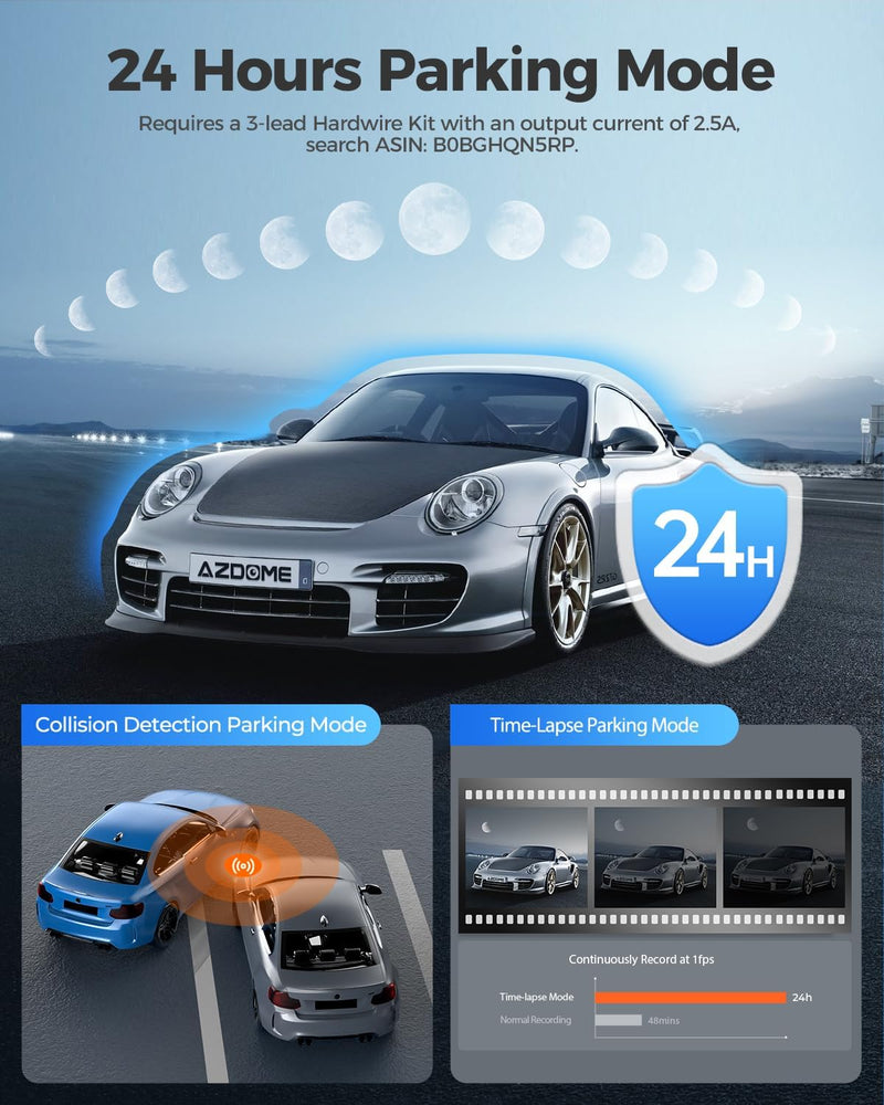 Azdome M300S 4K Dash Cam with WiFi, 170° Dash Cam Front and Rear, Night Vision, G-Sensor, 24H Parking Monitor