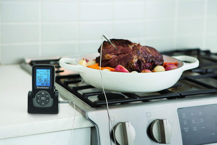 Brookstone Wireless Cooking Thermometer BS201, Remote Temperature Monitoring, Black