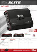 Amplificateur de voiture monobloc BOSS ELITE BE1500.1 – 1 500 watts, 2/4 ohms stable, classe A/B, alimentation MOSFET, idéal pour les caissons de basses 