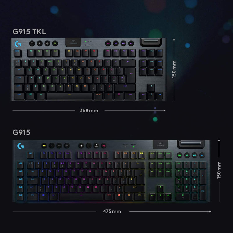 Clavier de jeu mécanique tactile rétroéclairé sans fil Logitech G915 TKL LIGHTSPEED - Carbone