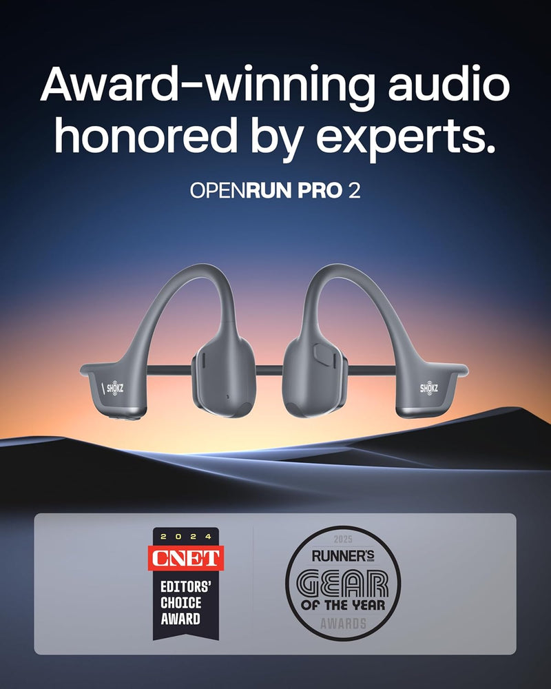 NEW SHOKZ OpenRun Pro 2 - Open-Ear, Bone Conduction Sport Headphones - Sweat Resistant, Workout Headphones with 30ft Bluetooth - Secure, Wireless, Comfortable Fit - Deep Bass and Smart Mic - SHOKZ App