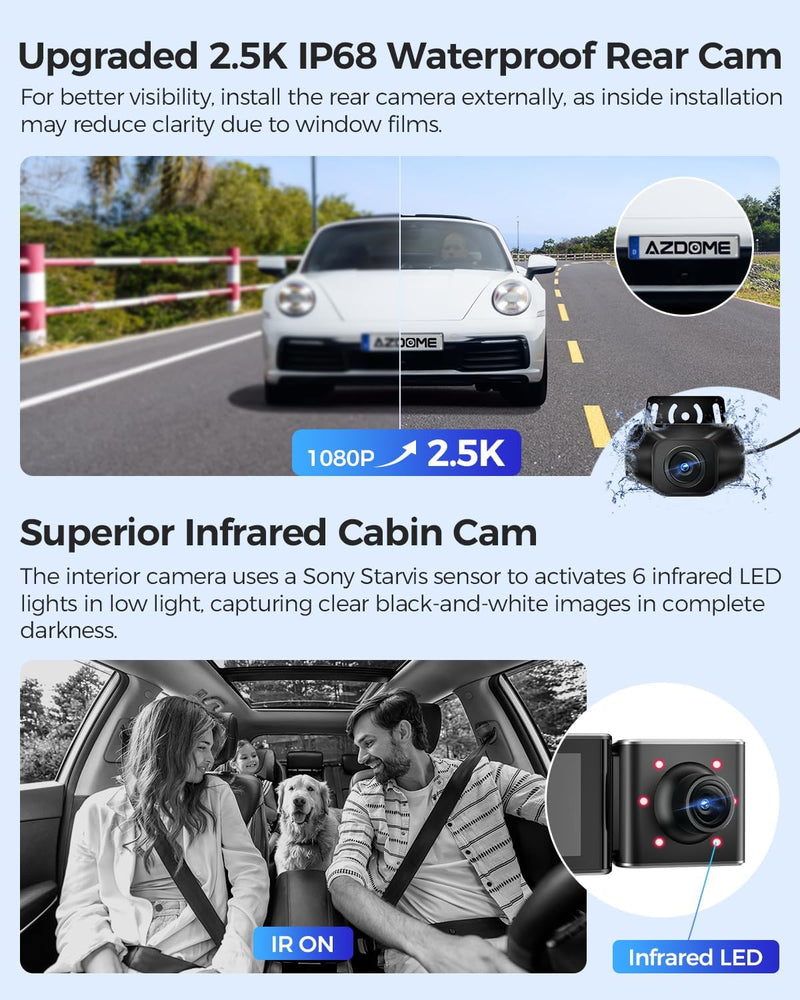 AZDOME M550 Max 4K 3 Channel Dash Cam,STARVIS Sensors, Built-in WiFi GPS, 64GB Card Included, IR Night Vision, WDR, 24H Parking Mode